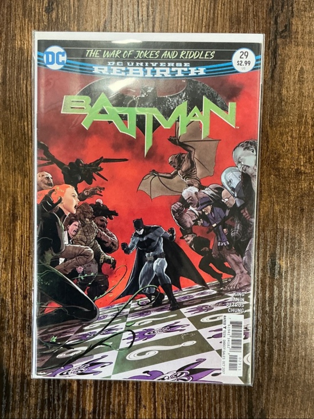 DC Batman Comic Cover — Red Background with Lime Green Logo